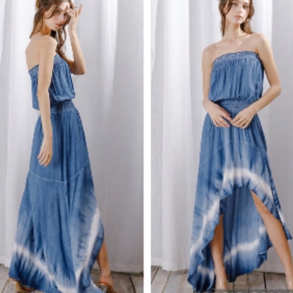 Anthropologie Blue Strapless Dress